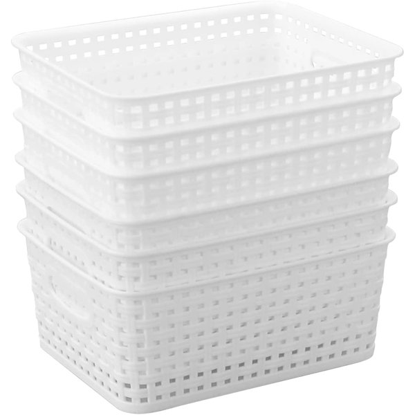 Rebrilliant White Plastic Storage Baskets Pantry Organizer Bin